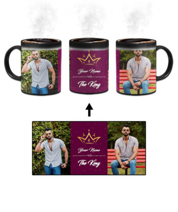 Your Name King Crown Design With Dark Raspberry Background Custom Printed Magic Mug