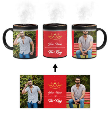 Your Name King Crown Design With Red Background Custom Printed Magic Mug