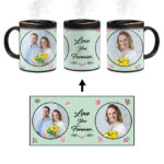 Love You Forever Message With 2 Photos Mint Green Background Custom Printed Magic Mug