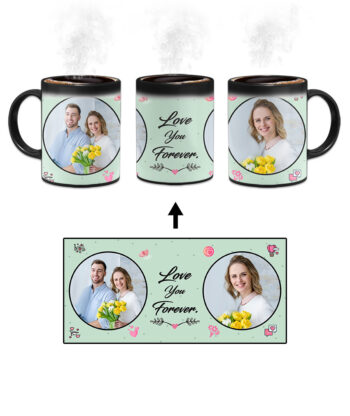 Love You Forever Message With 2 Photos Mint Green Background Custom Printed Magic Mug