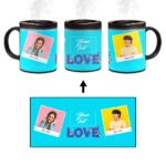 Love Icon With 2 Photos Blue Background Custom Printed Magic Mug