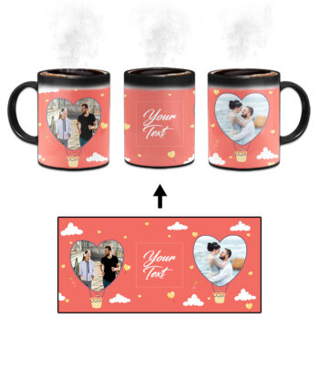 Heart Ballon Photoframe With Abstract Orange Sky Background Custom Printed Magic Mug
