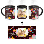 Happy Birthday Design With Dark Choclate Brown Background Custom Printed Magic Mug