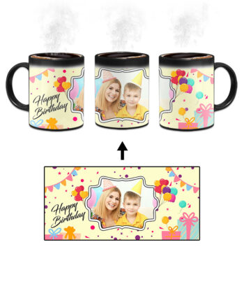 Happy Birthday Design With Yellow Background Custom Printed Magic Mug