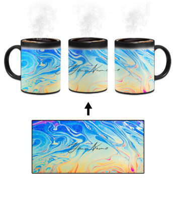 Your Name Yellow Blue Liquid Marble Artwork Custom Printed Magic Mug