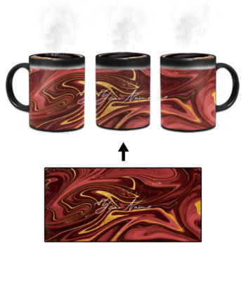 Your Name Golden Maroon Liquid Marble Artwork Custom Printed Magic Mug