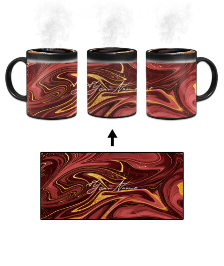 Your Name Golden Maroon Liquid Marble Artwork Custom Printed Magic Mug