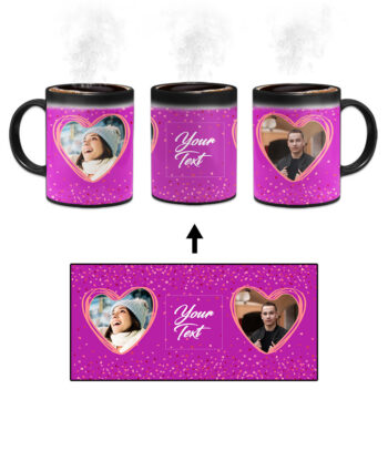 Couple Heart Photoframe With Purple Background Custom Printed Magic Mug