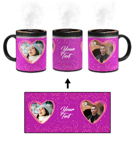 Couple Heart Photoframe With Purple Background Custom Printed Magic Mug