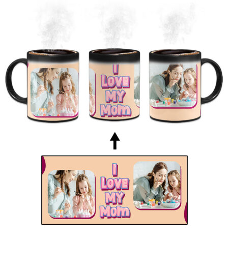 I Love My Mom Message With Desert Sand Background Custom Printed Magic Mug