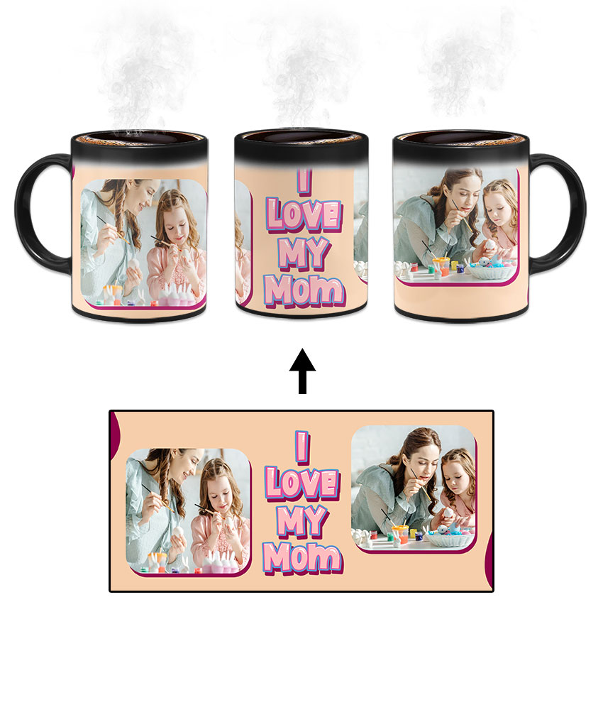 I Love My Mom Message With Desert Sand Background Custom Printed Magic Mug