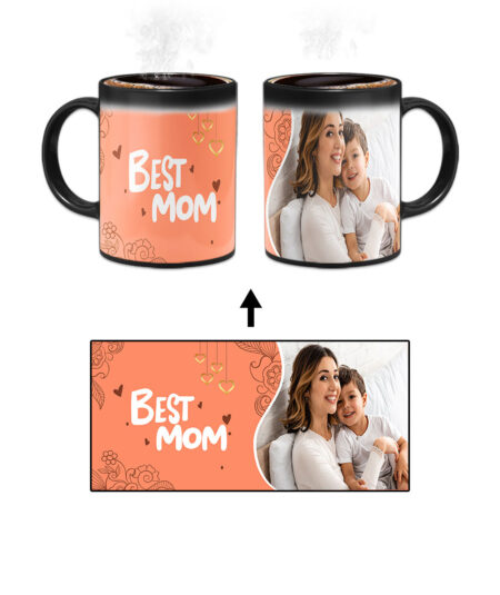 Best Mom Design With Orange Background Custom Printed Magic Mug