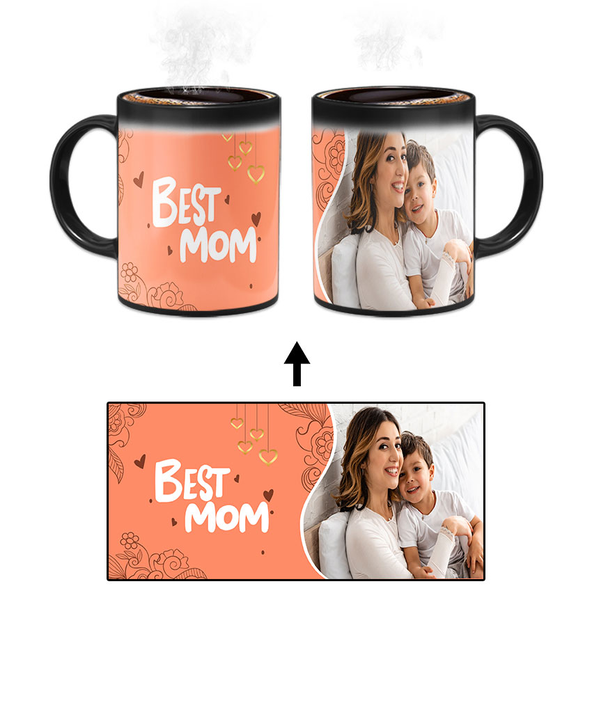 Best Mom Design With Orange Background Custom Printed Magic Mug