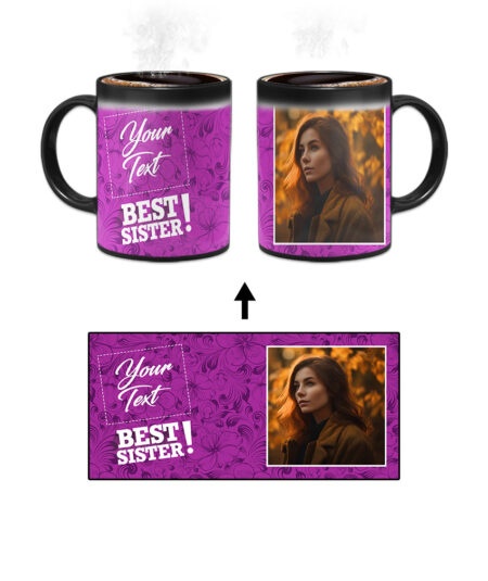 Best Sister Design With Magenta Pink Pattern Background Custom Printed Magic Mug