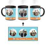 Best Friends Forever Message With 3 Photos Sky Blue Background Custom Printed Magic Mug