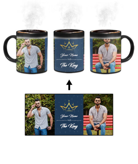 Your Name King Crown Design With Blue Background Custom Printed Magic Mug