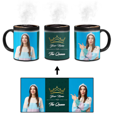 Your Name Queen Crown Design With Green Background Custom Printed Magic Mug