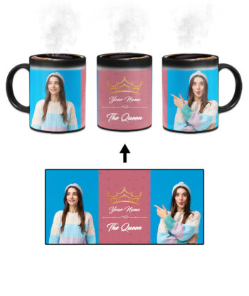 Your Name Queen Crown Design With Pink Background Custom Printed Magic Mug