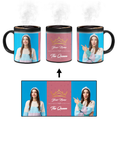 Your Name Queen Crown Design With Pink Background Custom Printed Magic Mug