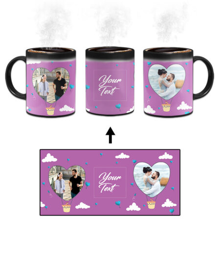Heart Ballon Photoframe With Abstract Violet Sky Background Custom Printed Magic Mug
