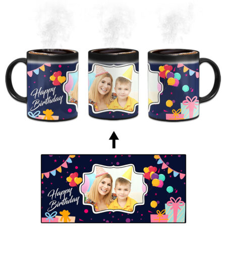 Happy Birthday Design With Navy Blue Background Custom Printed Magic Mug