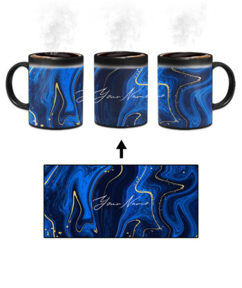Your Name Golden Blue Liquid Marble Artwork Custom Printed Magic Mug
