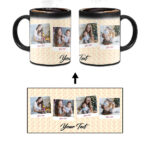 4 Photos Collage With Heart Pattern Background Custom Printed Magic Mug