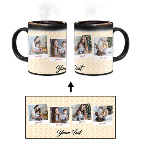 4 Photos Collage With Heart Pattern Background Custom Printed Magic Mug