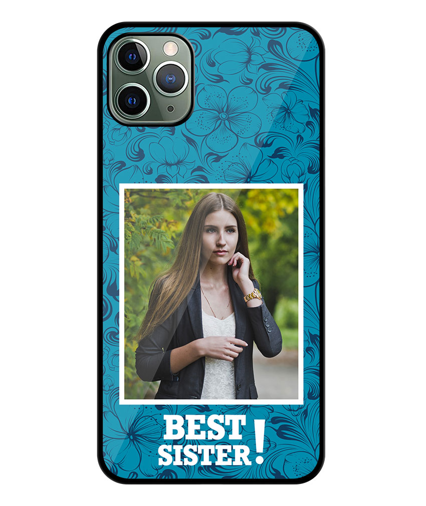 Best Sister Design With Blue Pattern Background Customised Glossy Metal TPU Mobile Cover