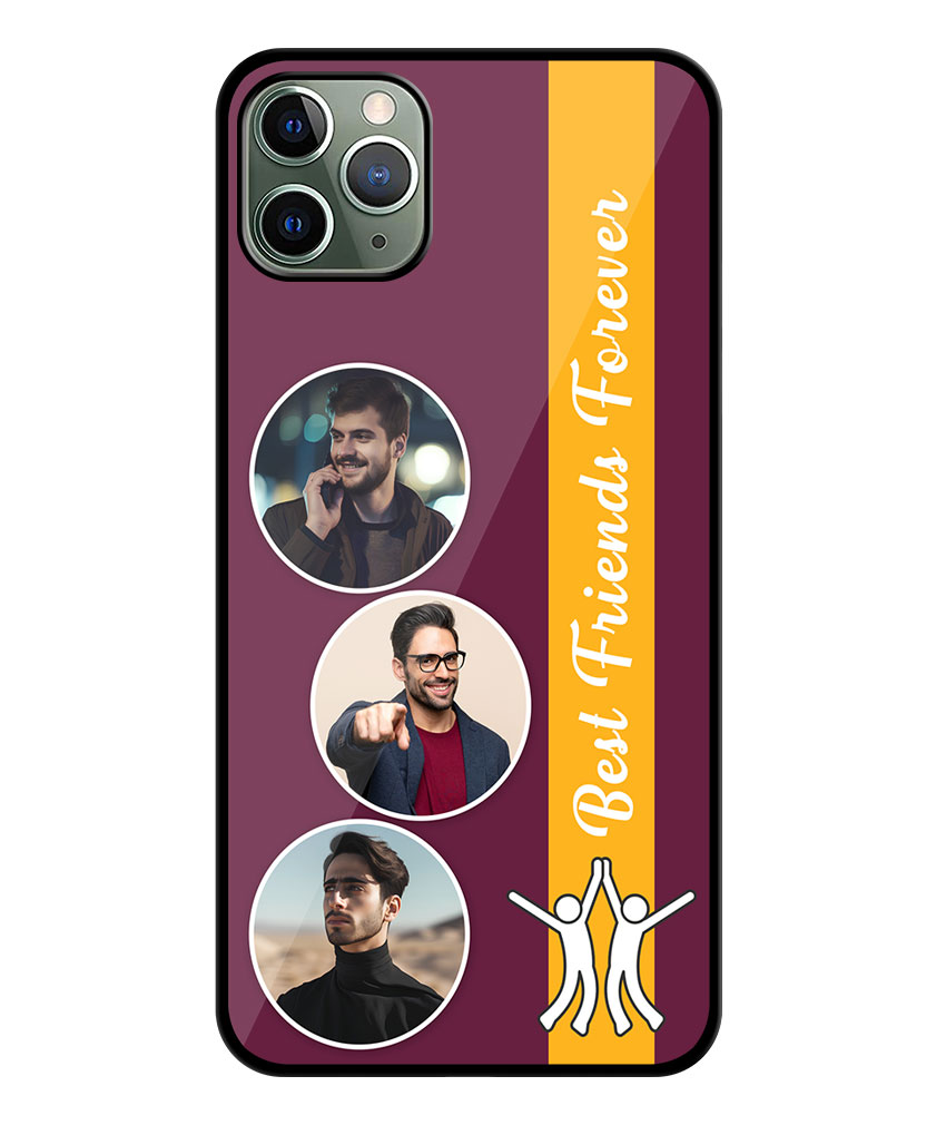 Best Friends Forever Message With 3 Photos Burgundy Background Customised Glossy Metal TPU Mobile Cover