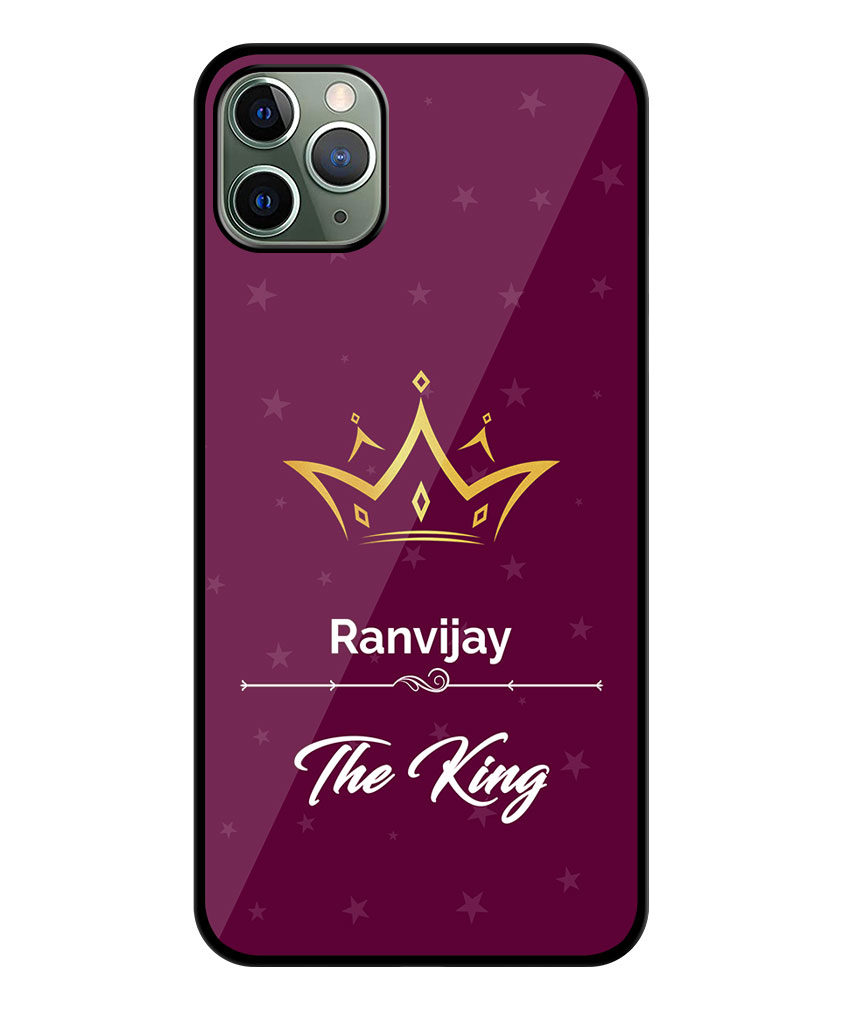 Your Name King Crown Design With Dark Raspberry Background Customised Glossy Metal TPU Mobile Cover