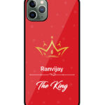 Your Name King Crown Design With Red Background Customised Glossy Metal TPU Mobile Cover