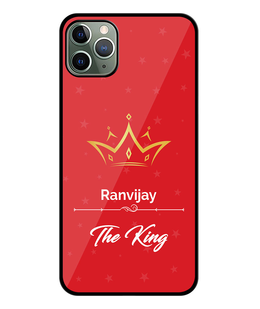 Your Name King Crown Design With Red Background Customised Glossy Metal TPU Mobile Cover