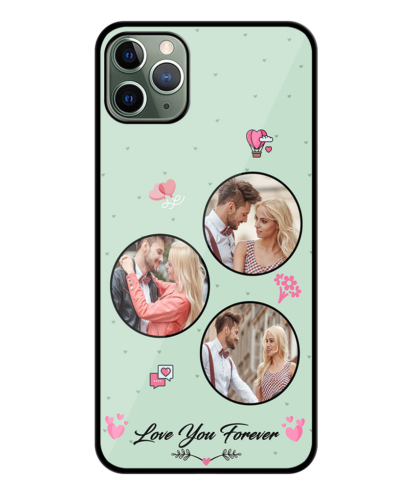 Love You Forever Message With 3 Photos Mint Green Background Customised Glossy Metal TPU Mobile Cover