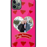 Happy Anniversary Red Heart Pattern With Fuscia Pink Background Customised Glossy Metal TPU Mobile Cover