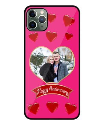 Happy Anniversary Red Heart Pattern With Fuscia Pink Background Customised Glossy Metal TPU Mobile Cover