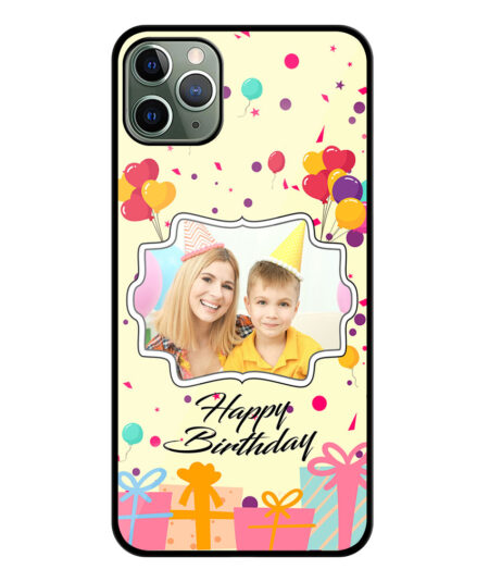 Happy Birthday Design With Yellow Background Customised Glossy Metal TPU Mobile Cover