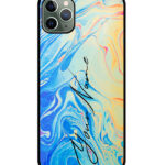 Your Name Yellow Blue Liquid Marble Artwork Customised Glossy Metal TPU Mobile Cover