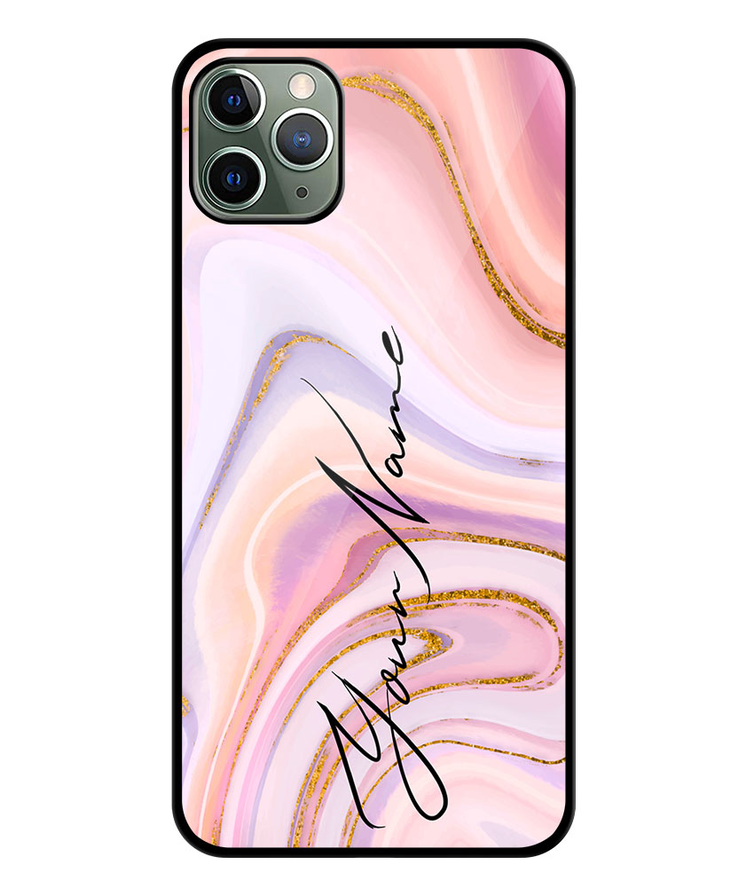 Your Name Pink Purple Liquid Marble Artwork Customised Glossy Metal TPU Mobile Cover