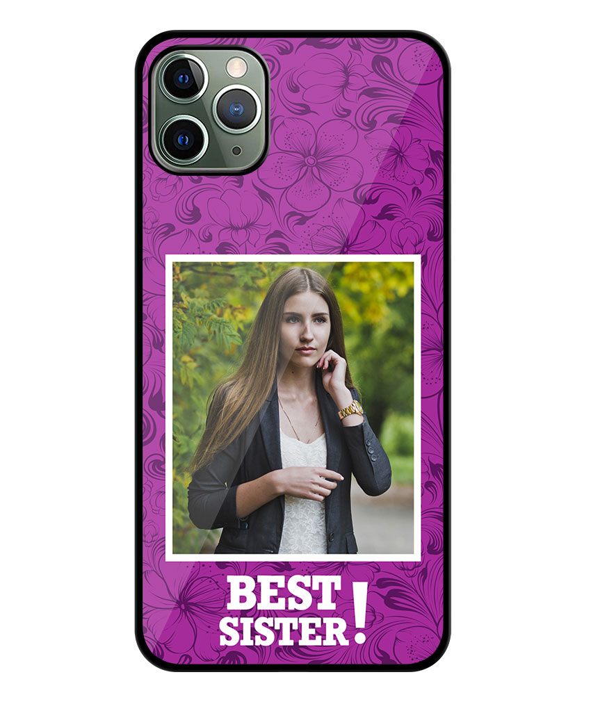 Best Sister Design With Magenta Pink Pattern Background Customised Glossy Metal TPU Mobile Cover