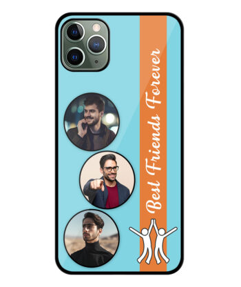 Best Friends Forever Message With 3 Photos Sky Blue Background Customised Glossy Metal TPU Mobile Cover