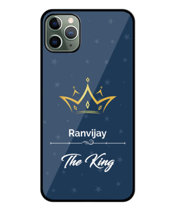 Your Name King Crown Design With Blue Background Customised Glossy Metal TPU Mobile Cover