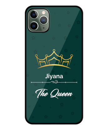 Your Name Queen Crown Design With Green Background Customised Glossy Metal TPU Mobile Cover