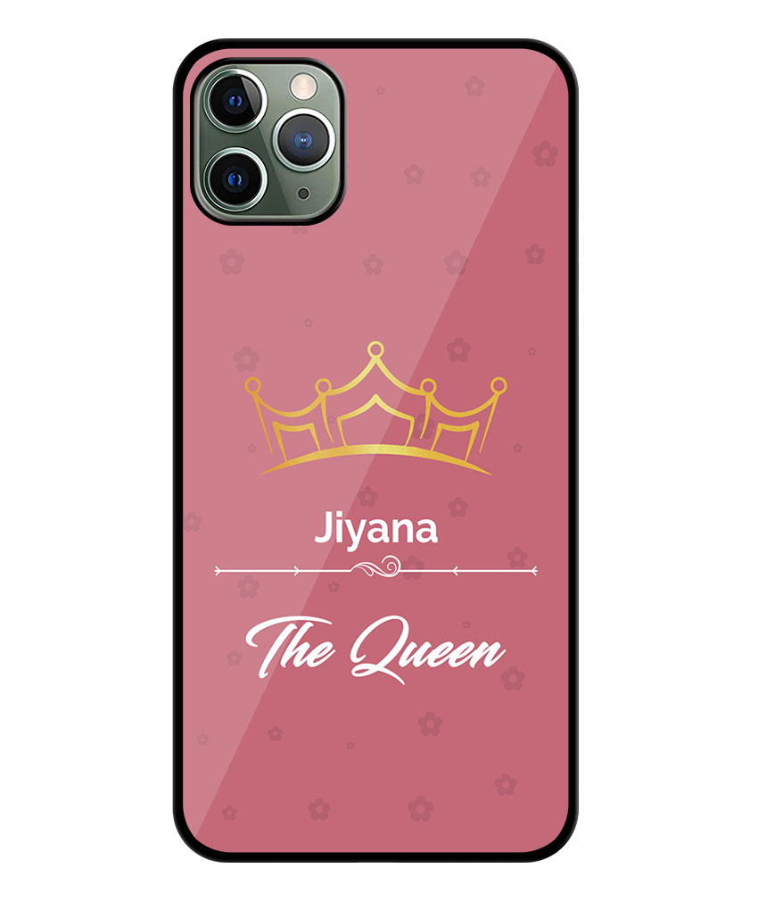 Your Name Queen Crown Design With Pink Background Customised Glossy Metal TPU Mobile Cover