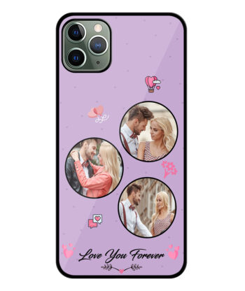 Love You Forever Message With 3 Photos Lilac Purple Background Customised Glossy Metal TPU Mobile Cover