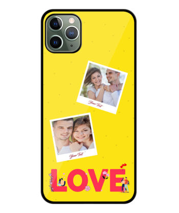 Love Icon With 2 Photos Yellow Background Customised Glossy Metal TPU Mobile Cover