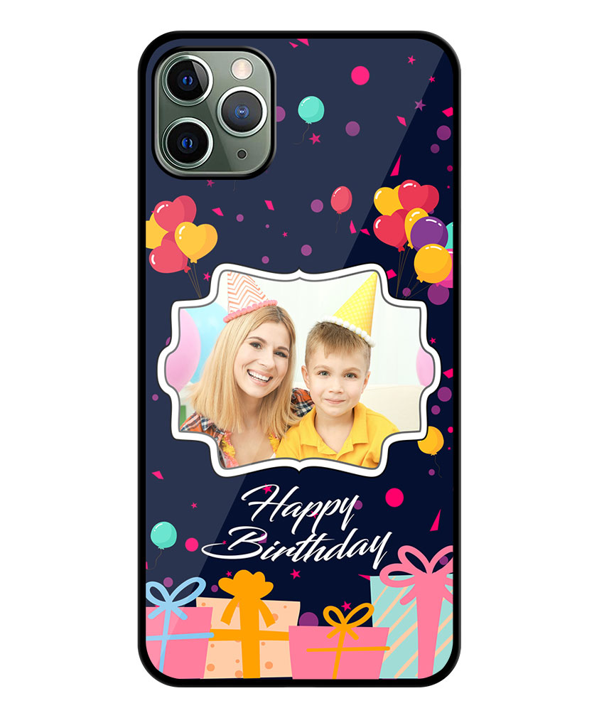 Happy Birthday Design With Navy Blue Background Customised Glossy Metal TPU Mobile Cover