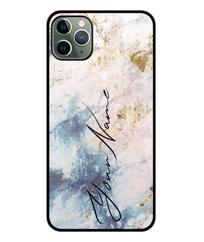 Your Name Grey Beige Marble Texture Customised Glossy Metal TPU Mobile Cover