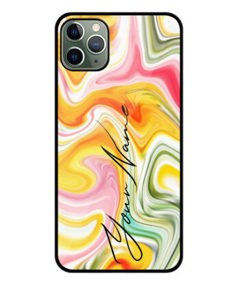 Your Name Multicolor Liquid Marble Artwork Customised Glossy Metal TPU Mobile Cover