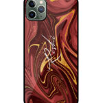 Your Name Golden Maroon Liquid Marble Artwork Customised Glossy Metal TPU Mobile Cover